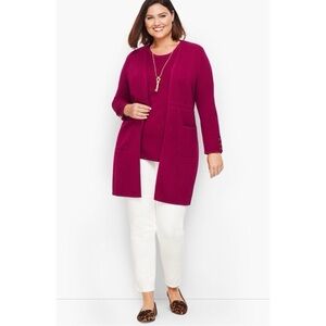 NWOT Talbots Cotton Modal Open Front Sweater Cardigan new plum winter raspberry